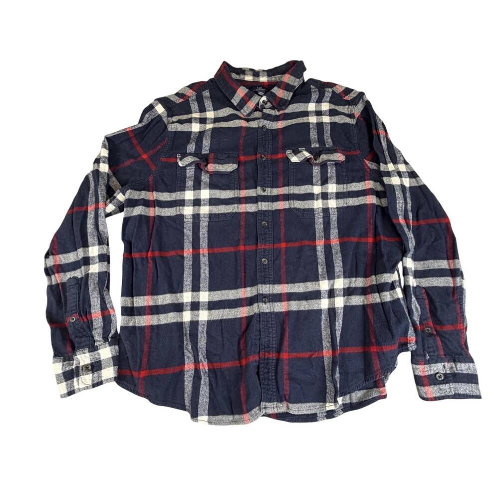 George Flannel Shirt Mens 2XL Blue Plaid Long Sleeve Button Front Pockets